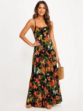 Pineapple Tropical Floral Maxi Dress – XXS